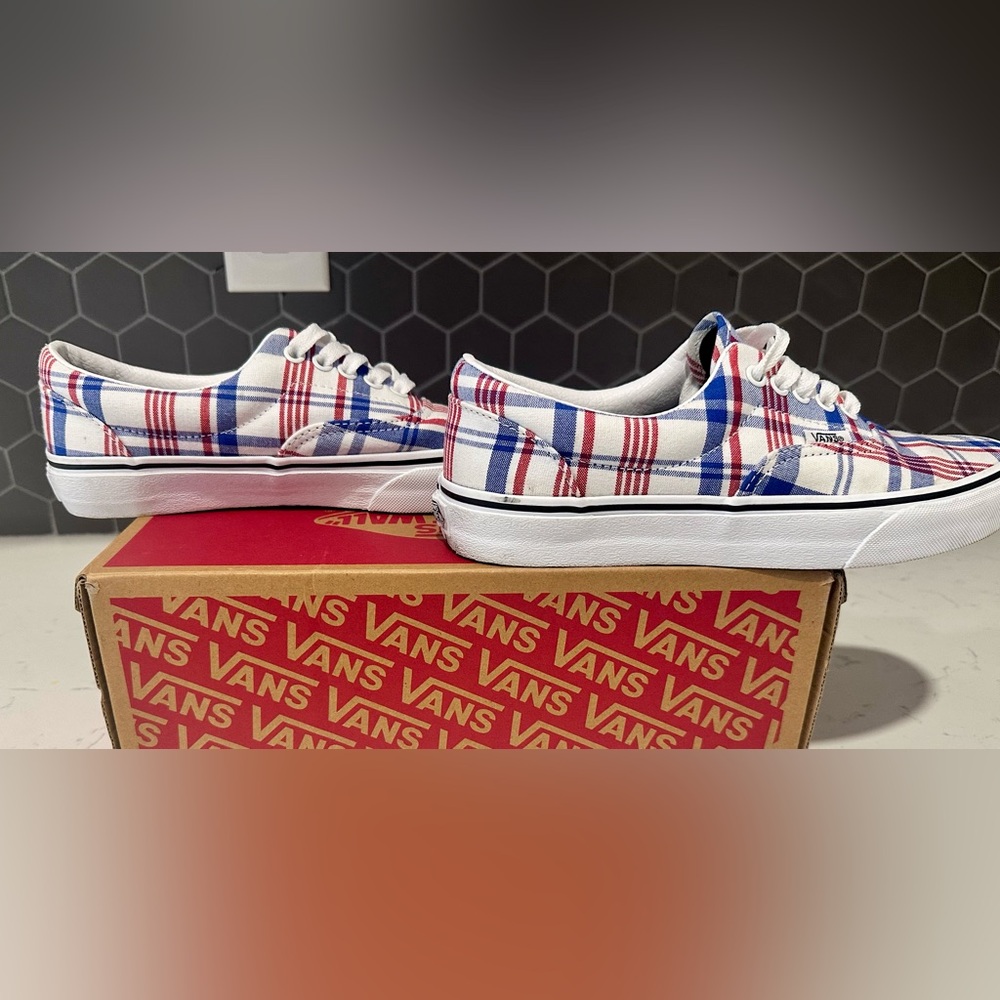 Vans Kids Plaid Sneakers - Red, Blue, White